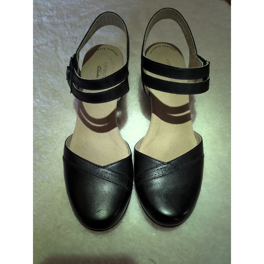 Sz 9.5M Clarks Collection Emily 2‎ Ketra Ankle Strap Heels Womens Black